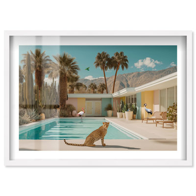 «Palm Springs Pool Day Shadowbox» par Coastal Glam Art par Notoriart, cadre blanc, 45 x 30