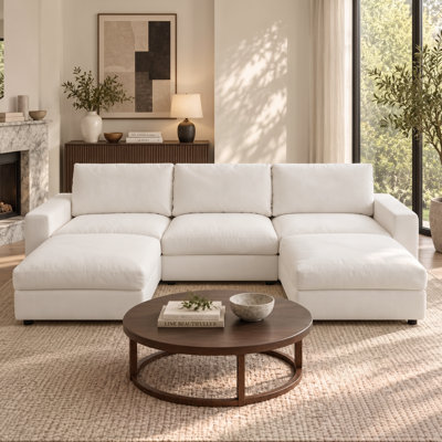 113.8'' U-Shaped Modular 3-Seater Sofa with 2 Storage Ottomans, Deep Seats & Removable Washable Covers