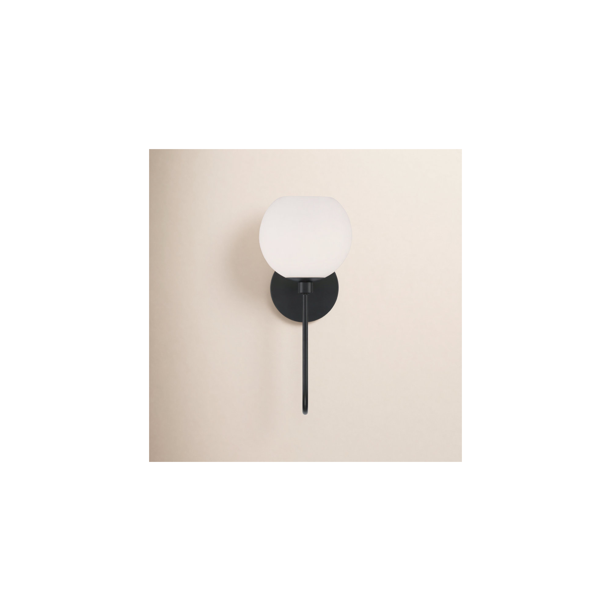 Ansley Single Light Glass Dimmable Armed Sconce, Matte Black