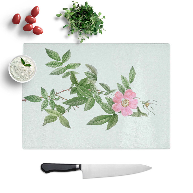 Tempered Glass a Boursault Rose Chopping Board, 39 cm W x 28.5 cm L