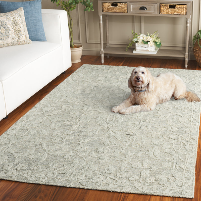 Marquee 510 Hand Tufted Wool/Cotton/Pet Yarn Floral Rug in Gray/Ivory, Rectangle 8' x 10'