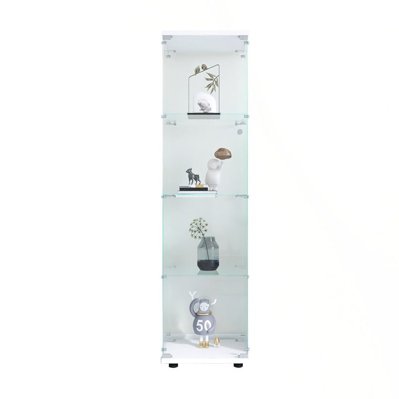Versatile Glass Display Cabinet With Four Shelves And Door For Home And Office Use, White