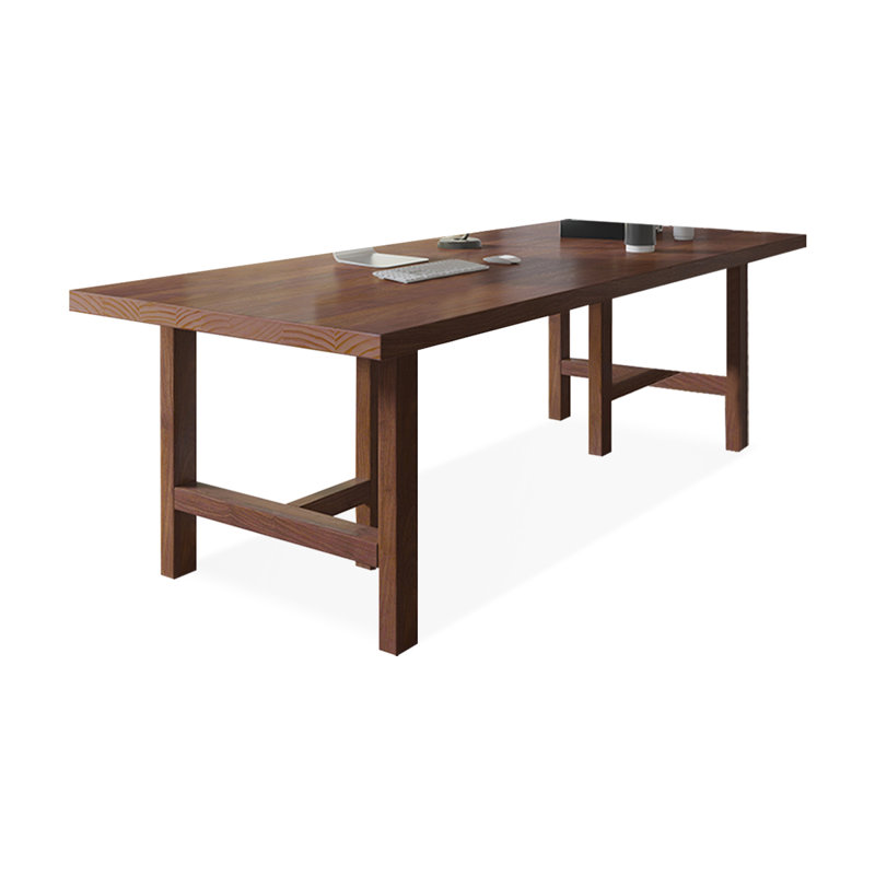 Tan Rectangular Solid Wood desk, 29.53" H x 78.74" W x 31.5" D