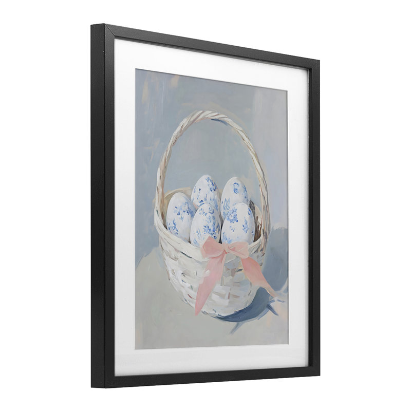 «Blue Floral Egg Basket», reproduction sous verre encadrée, design par Arlington Prints, H 16 po x l 13 po, Cadre noir minuit