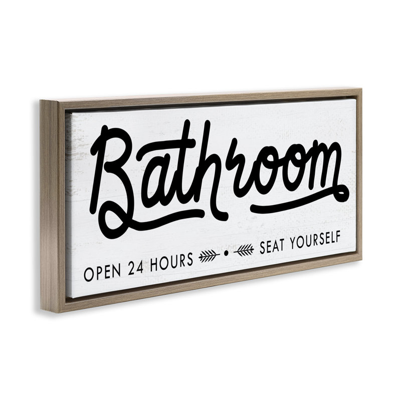 «Seat Yourself Bathroom Sign», art mural sur toile flottant à grain brun par Daphne Polselli, H 14 po x l 31 po