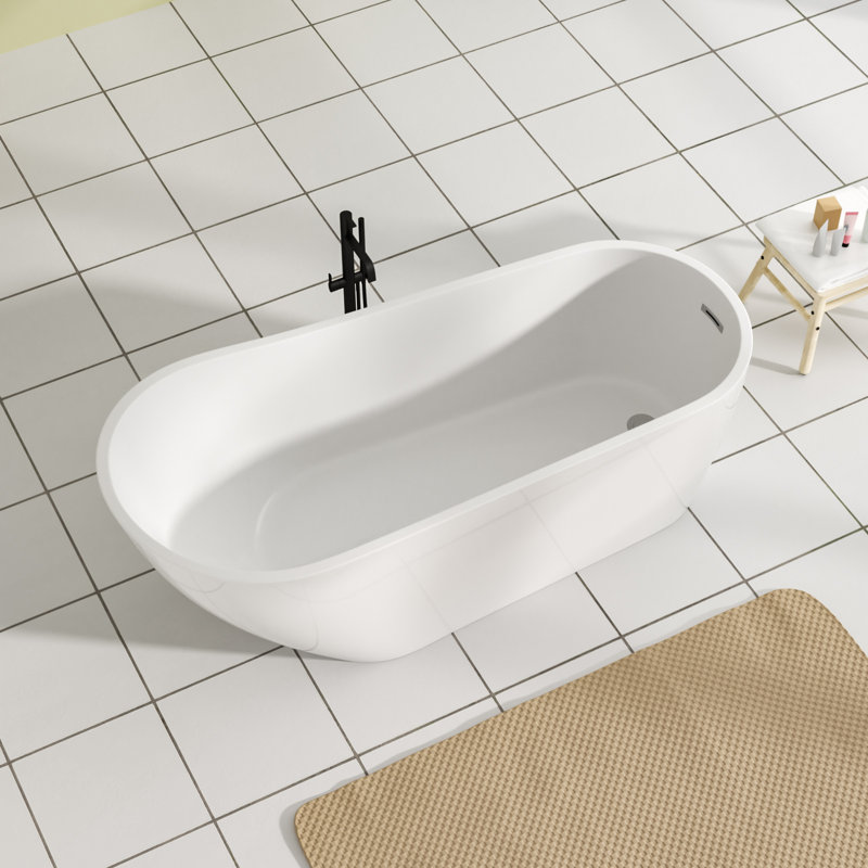 67" L × 26" W Freestanding Soaking Acrylic Bathtub with Pop-up Drain and Overflow