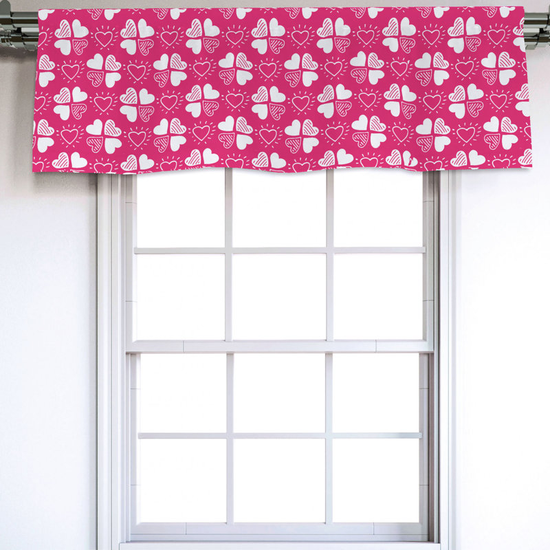 Hot Pink and White Hearts Satin Rod Pocket Valance