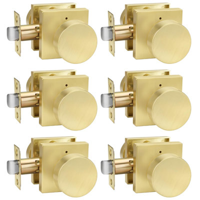 Privacy Gold Interior Door Knobs, Zinc-Alloy Heavy Duty Interior Door Knobs Bedroom, Contemporary Brass Door Knob Privacy, Brushed Gold Door Knob Interior for Bathroom(6 Pack)