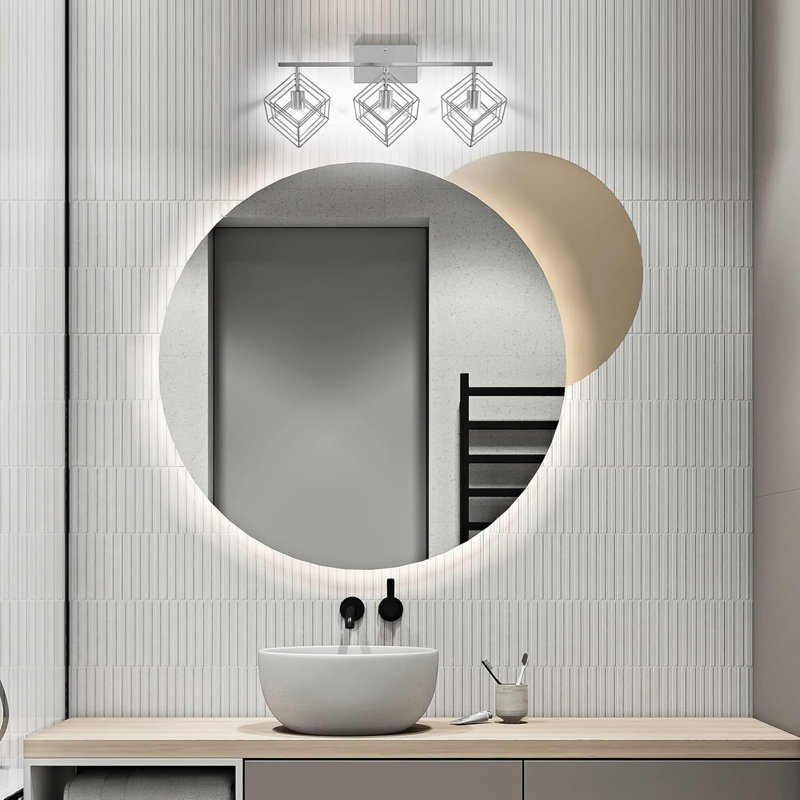 Brushed Nickel Modern 3-Light Bathroom Vanity Fixture with Rotatable Cube Shades