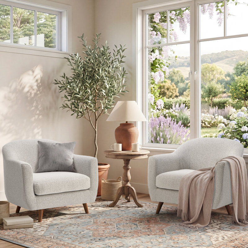 Kaya Modern Upholstery Accent Chair - Set Of 2, Light Gray Fabric
