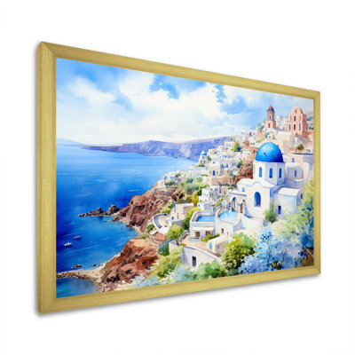 «Blue and White Santorini Village III - Grèce», art mural