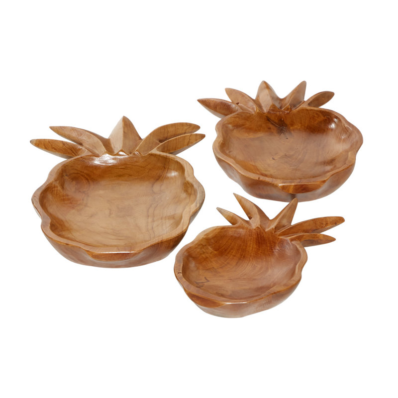 Ensemble de 3 bols décoratifs en bois massif brun Bogard