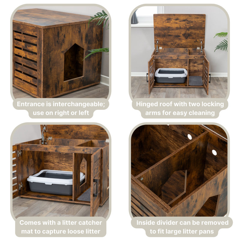 Rustic Brown Engineered Wood Hidden Litter Box Enclosure