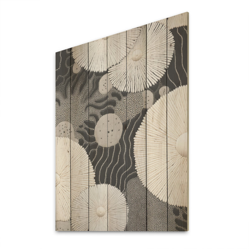 Noir et blanc abstrait rivière de coraux - corail côtier sous l'eau, art mural sur bois de pin naturel, H 32 po x l 24 po