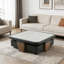 Table basse 31,5 "à 59" avec rangement, table centrale carrée moderne en bois avec plateau bicolore pour le salon