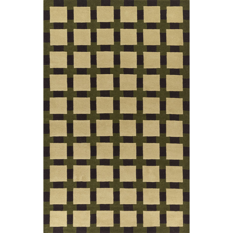 Bauhaus Hand Tufted Geometric Rug, Rectangle 5' x 8', Green