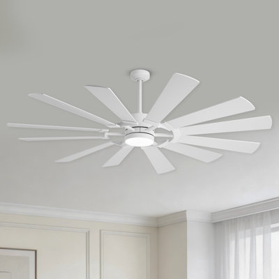 62In Massive Windmill Ceiling Fan with Light, 12-Blade Industrial Fan, High CFM Powerful Airflow, Quiet DC Motor, Remote Control, 6-Speed Reversible, Dimmable 3CCT LED with Memory Function
