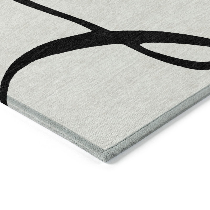 HomeRoots 3' X 5' White And Black Abstract Washable Indoor Outdoor Area Rug