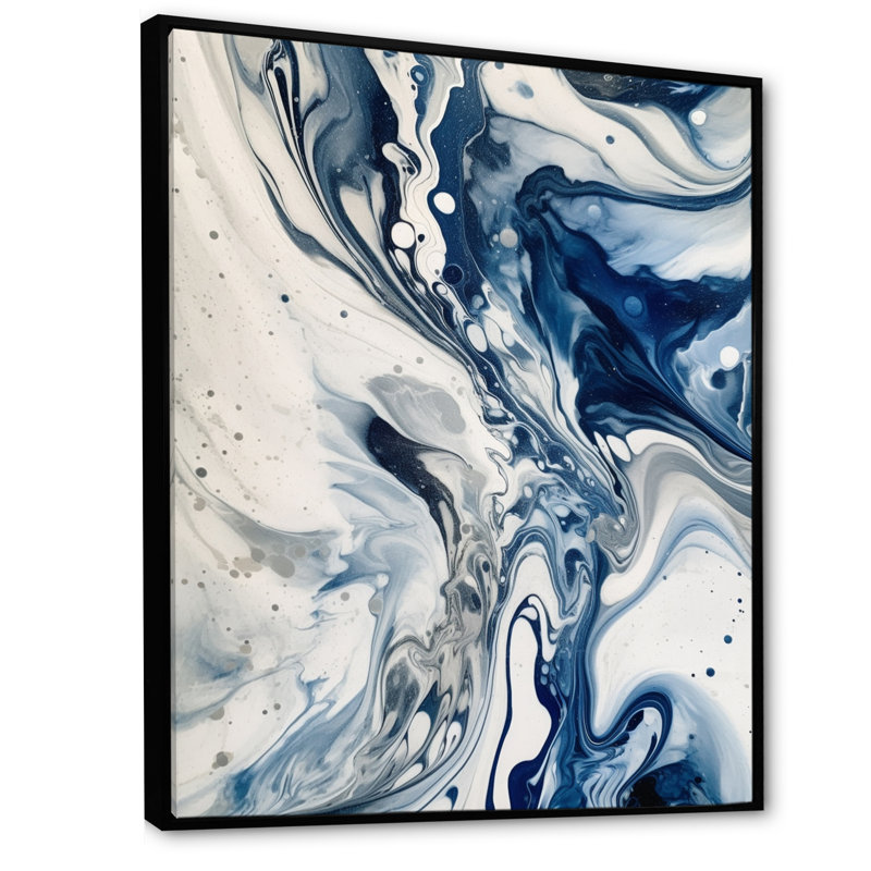 Élixir éthéré bleu et gris IV - décoration murale abstraite, Cadre flottant noir, H 20 po x l 12 po x P 1 po