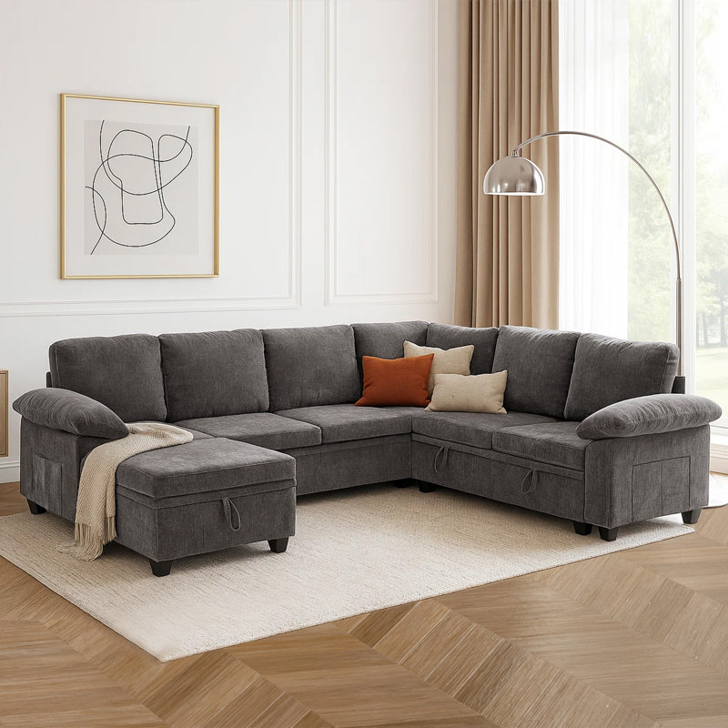 Canapé rembourré avec repose-pieds, Gris chenille
