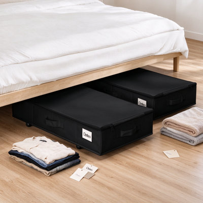 Under Bed Storage with Wheels, Rolling Underbed Storage Containers with Label Holders for Clothes, Shoes and Blankets, Underbed Shoe Organizer with Cover