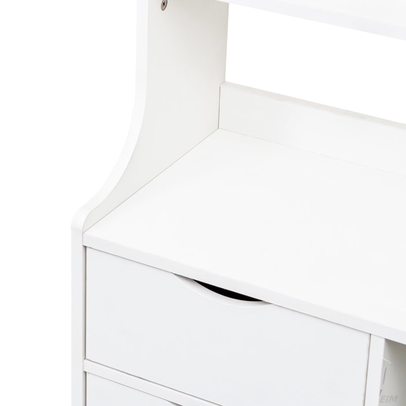 Table de chevet avec bibliothèque, table de chevet avec 2 tiroirs de rangement, Blanc