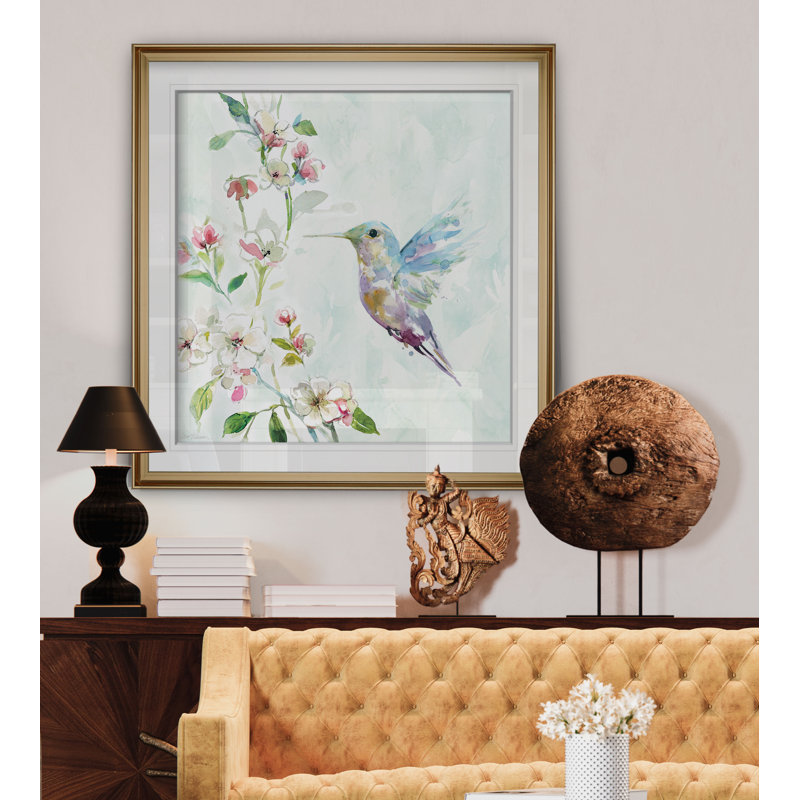 Colibri II - reproduction d'art, H 17,5 po x l 17,5 po x P 1,5 po, Cadre argenté