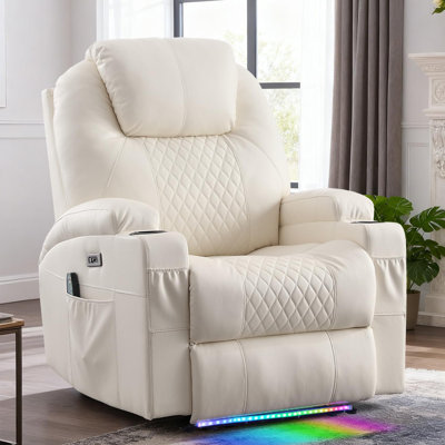 Power Recliner Chair with Heat and Massage for Adults - Home Theater Seating with LED Lights,Cup Holders,Side Pocket,USB Port - Recliner Sofa for Livi