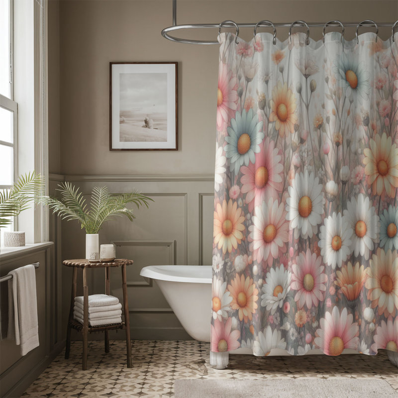 Rideau de douche 1 pièce Soft Daisy Watercolor, H 74 po x l 71 po