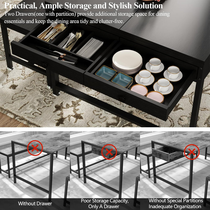 Black 63" Modern Dining Table Set with Benches and Storage
