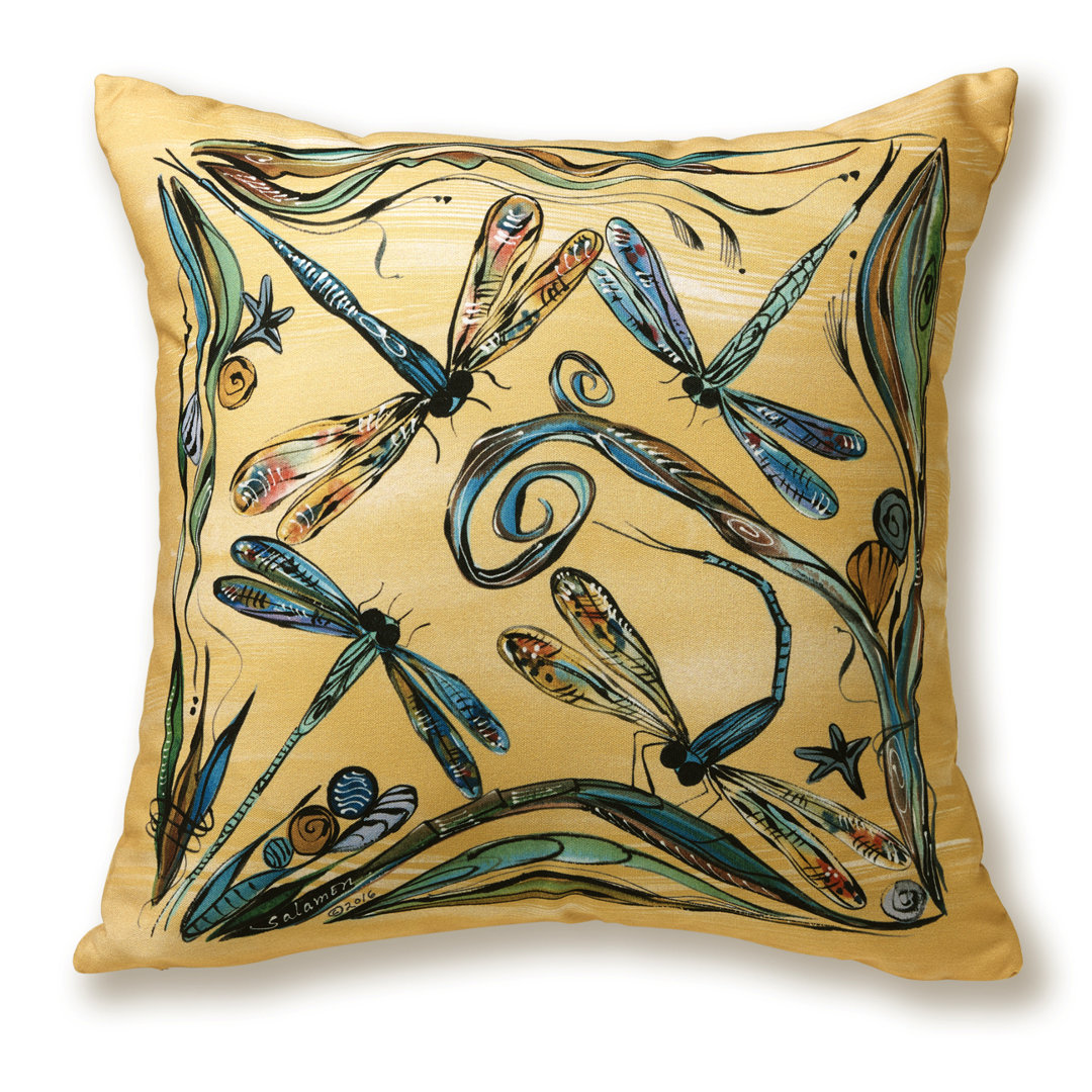The Natural World Collection Dragonfly Outdoor Square Pillow Cover & Insert Clay Born Textiles 