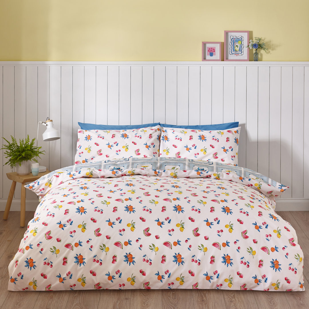 Catherine Lansfield Riviera Tiles Reversible King Duvet Cover Set with Pillowcases Blue - Image 2