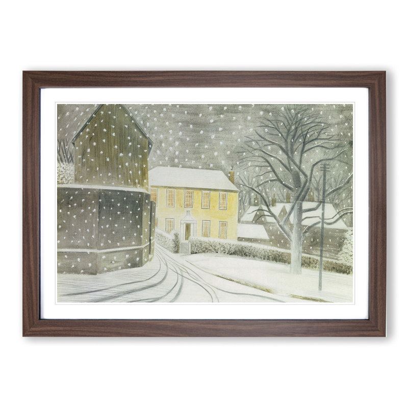 Halstead Road in Snow by Eric Ravilious - Picture Frame Painting, 36cm H x 48cm W x 2cm D, Walnut Framed