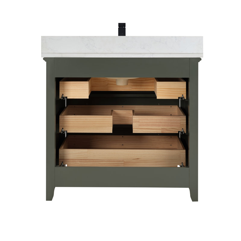 36" Cadet Finish Solid Wood Sink Vanity  With 1' Artificial Stone Top, Pewter Green