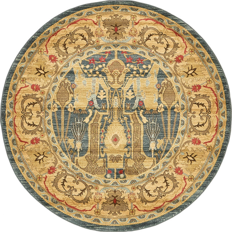 Tapis bleu / jaune Lerma, Rond 6 pi 1 po