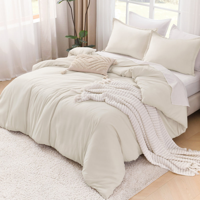Ensemble d'édredon Andency, ensemble d'édredon léger de couleur unie, ensemble de literie en duvet synthétique, beige, très grand