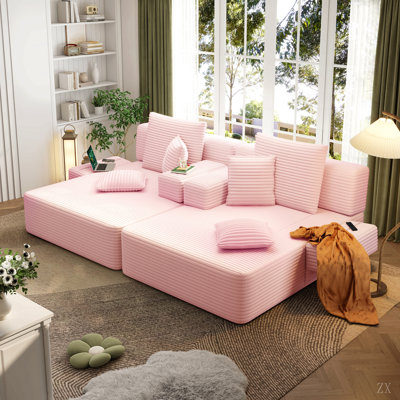 Canapé-lit double surdimensionné en velours côtelé moelleux, canapé-lit convertible avec poches de rangement, 3 coussins moelleux, canapé sans cadre multifonctionnel pour appartement, cinéma maison, dortoir