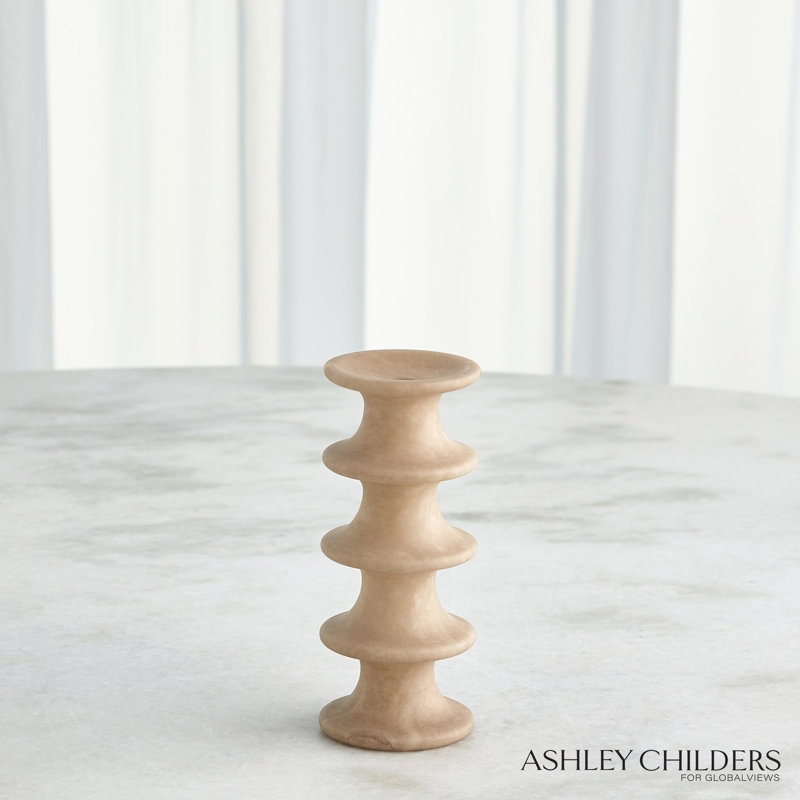 Ridge Alabaster Candlestick-Lg, 7.25" H x 3" W x 3" D, Brown
