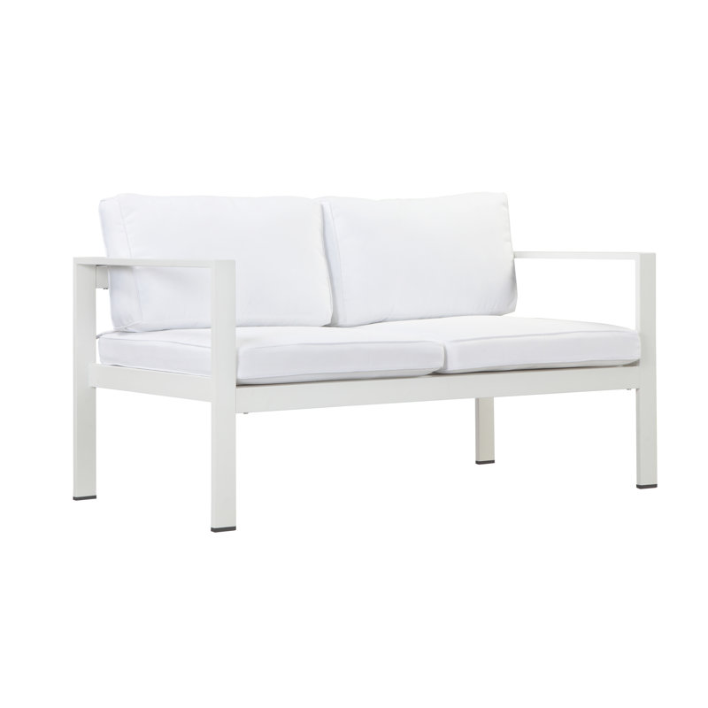 Causeuse d'extérieur en aluminium 54 po avec coussins à séchage rapide Pangea Home Aynura, Blanc
