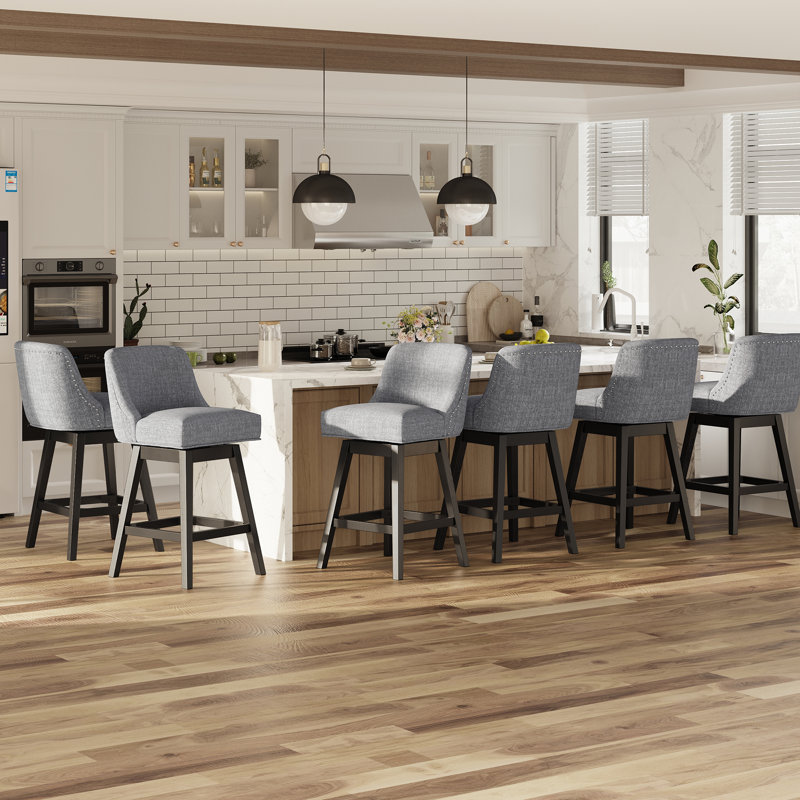 360°Bar Counter Stool with Solid Wood Frame, Light Gray