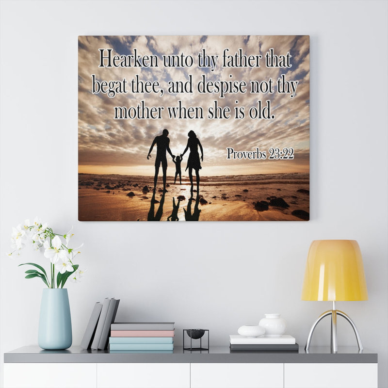 Entendu à ton père Proverbes 23:22 Écriture chrétienne murale, verset de la Bible, impression prête à être accrochée