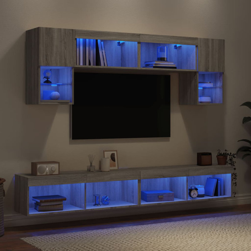 Unfinished Entertainment Centre for TVs up to 28" with Fireplace Included, Grey Sonoma