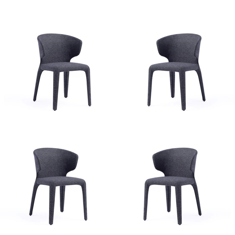 Conrad Mid-Century Modern Twill Weave Upholstered Metal Side Chair in Black, Black, 4