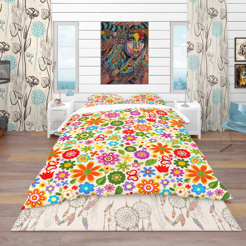 Ensemble de housse de couette bohème et éclectique, Housse de couette très grand + 2 taies décoratives