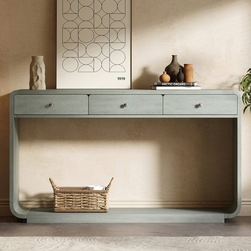 Console 55 po pour couloir antique, Vert sauge