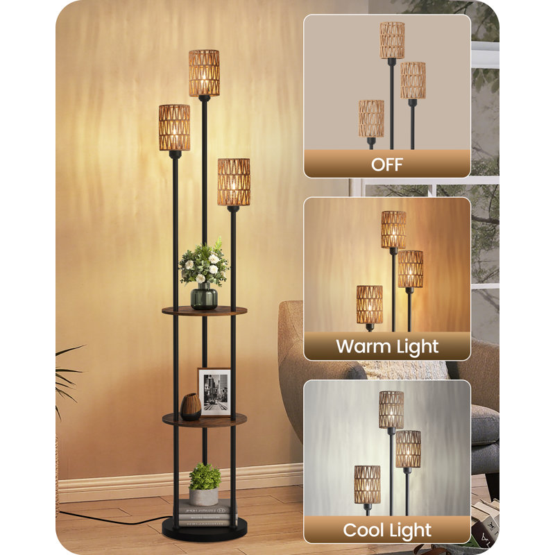 Boho 70.9" Dimmable Tray Table Floor Lamp with 3-Light And Foot Switch