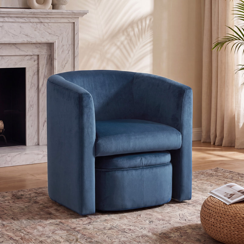Accent Chair & Storable Ottoman Sherpa Chair w/Storage Ottoman - Plush & Space-Saving Design, Blue Velvet
