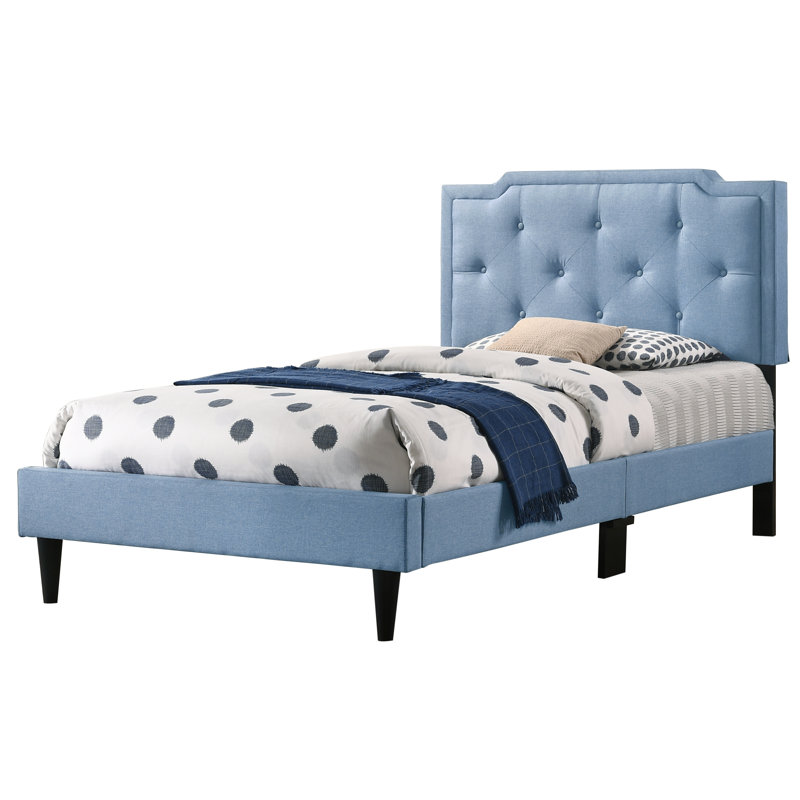 Upholstered Panel Bed, Twin, Blue