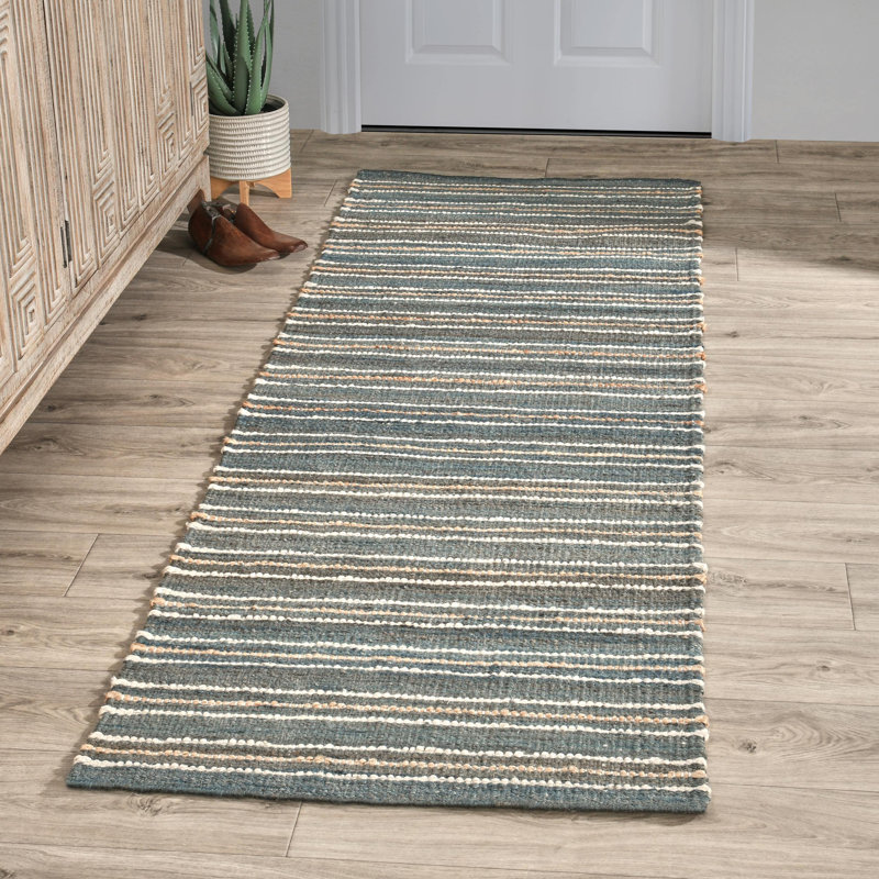 Del Striped Area Rug, Runner 2.6' x 8', Navy/Beige