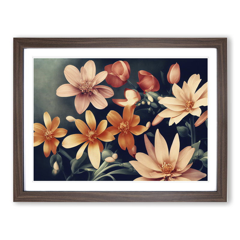 Timeless Flowers - Single Picture Frame Painting, 34cm H x 46cm W x 2cm D, Walnut
